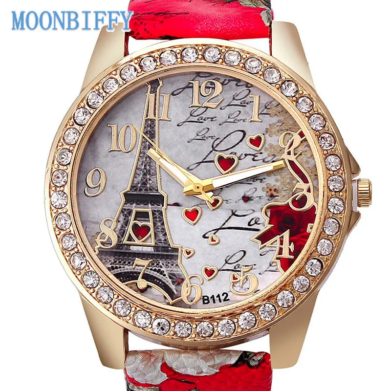 Watch for Woman Fashion Luxury Watches Crystal Paris Eiffel Tower Diamond Leather Band Quartz Wristwatch Casual reloj mujer enlarge