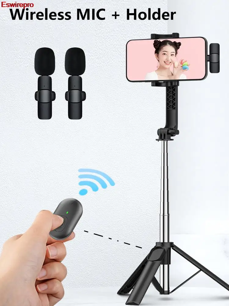

Bluetooth Wireless Selfie Stick and 2in1 Wireless Microphone Mini Tripod Extendable Monopod For IOS Android phone Live Streaming