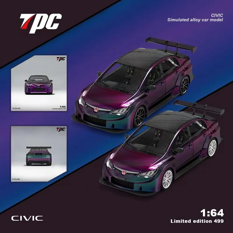 

PreSale TPC 1:64 Honda Civic FD2 Carbon Cap Chameleon Die-Cast Car Model Collection Miniature