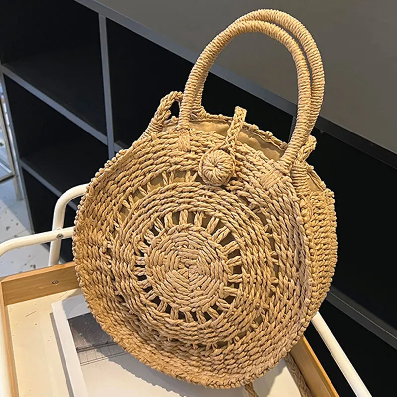 

Bohemian Style Straw Bags For WomenHandmade Small Beach Bag Fashion Round Handbag 2023 Summer Travel Crossbody Shoulder Bag