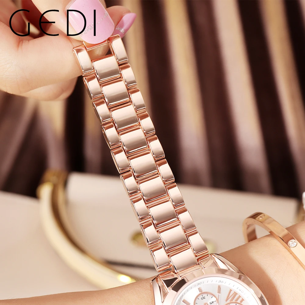 GEDI Waterproof Womens Watches Original Luxury Women's Watch Lady Luminous Fashion Quartz Bracelet Calendar Rose Gold Wristwatch
