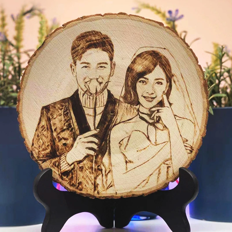 

Creative birthday gift pyrography wedding anniversary handmade real photo custom creative woodcut painting wood painting