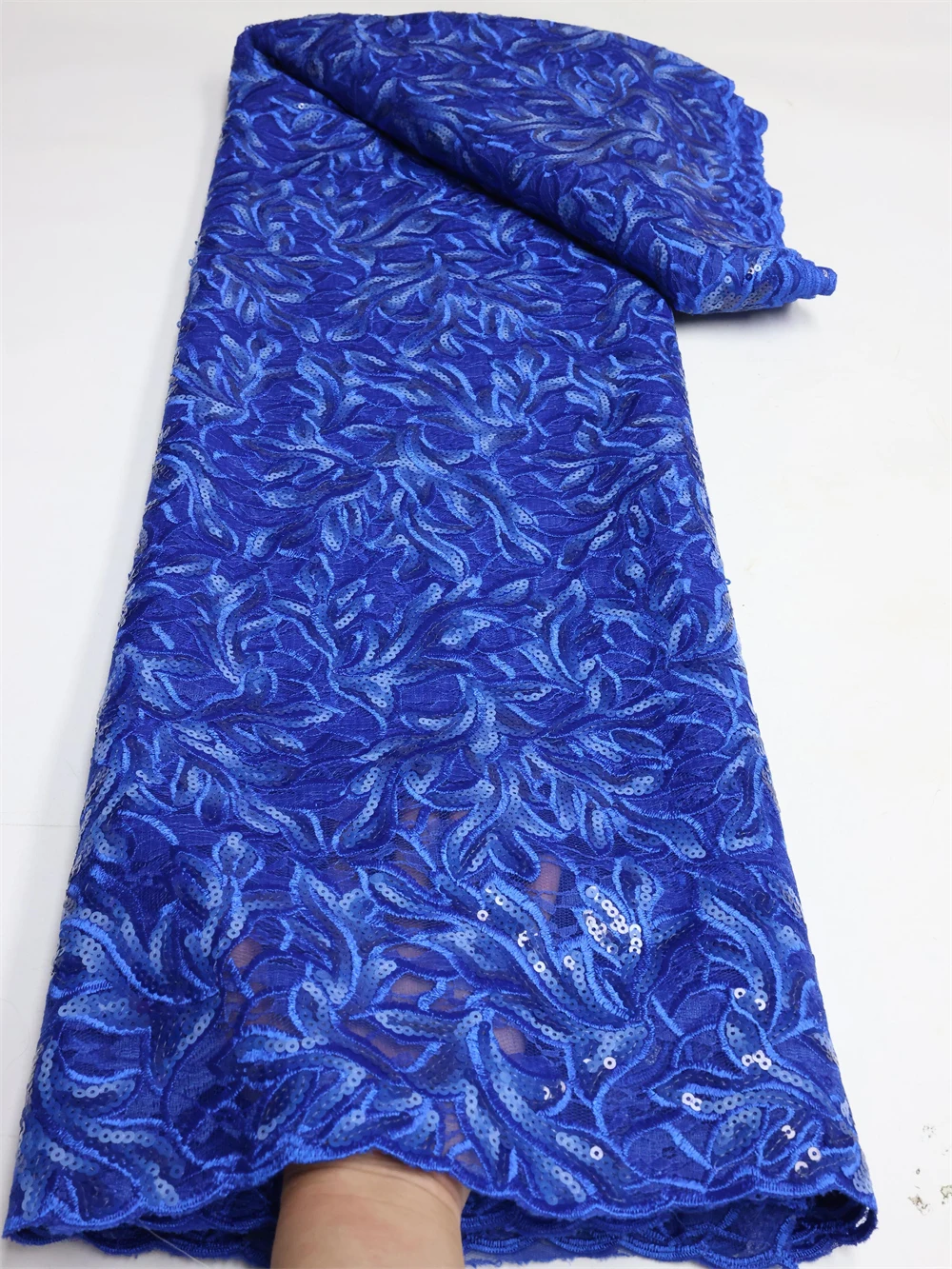 

Роскошная африканская кружевная ткань с флокированием, 5 ярдов, 2022, высококачественный французский тюль с блестками, нигерийская Свадебная вечеринка Asoebi LY1301