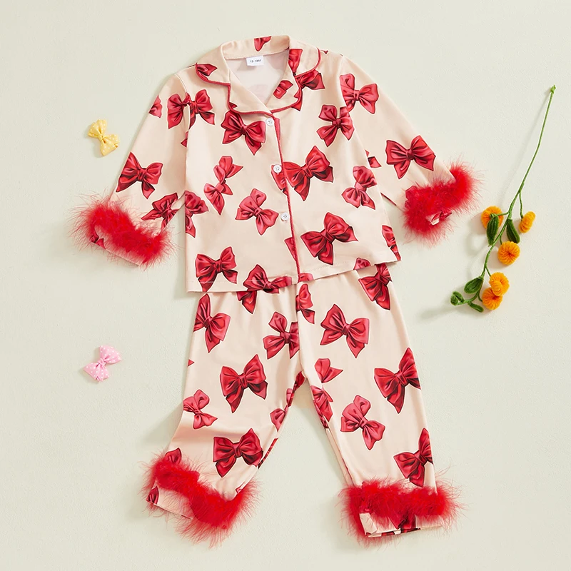 Пижамные комплекты с бантом для маленьких девочек топы на пуговицах длинными