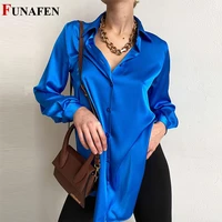 women y2k sexy solid color shirt glossy satin shirt 2022 spring and summer new long sleeve temperament shirt lapel blouse women