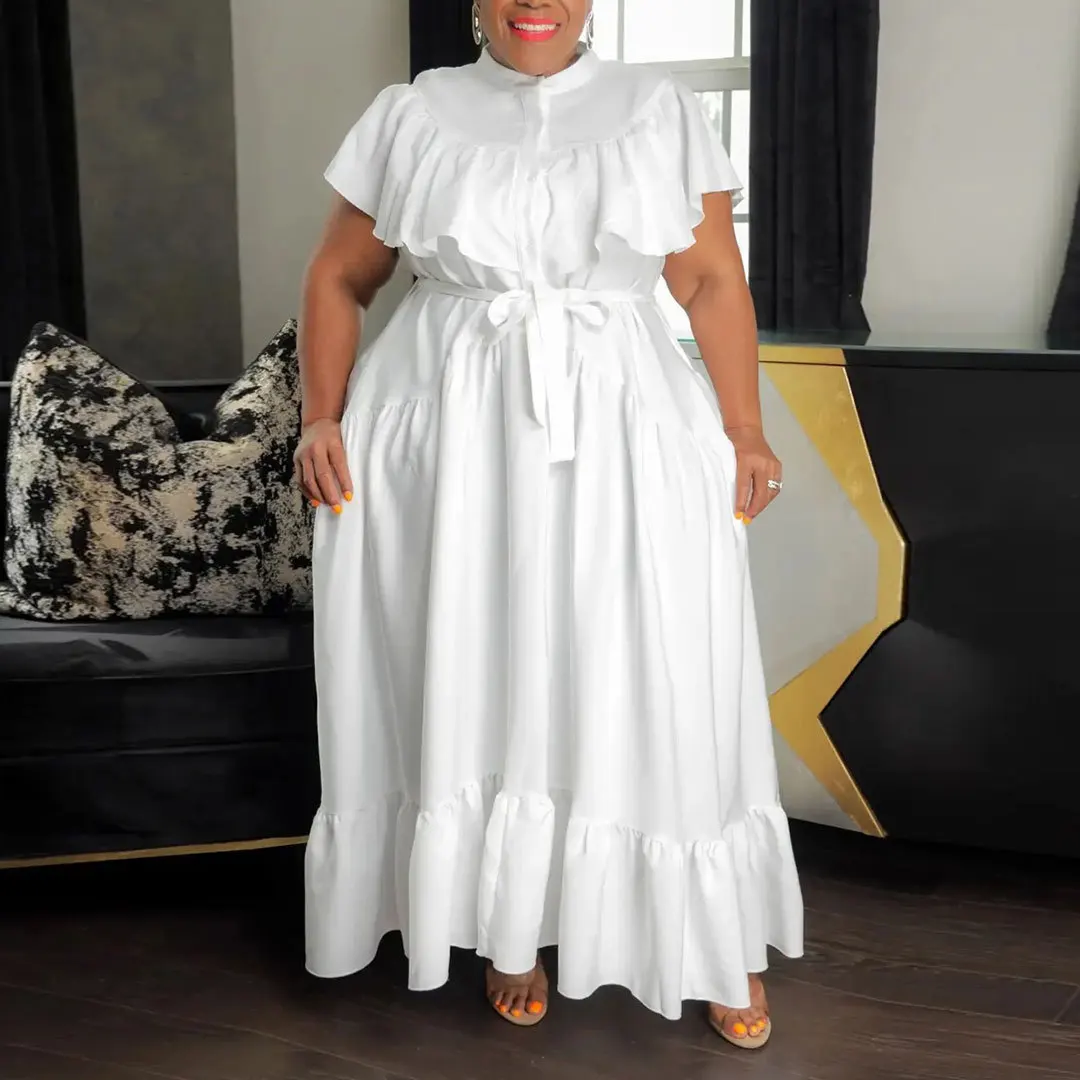 

Женское свободное платье на пуговицах, с поясом