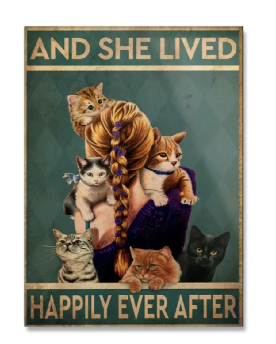

The Girl and Her Cat Vintage Metal Tin Sign Poster Card Closet Decor Bar Cafe Garden Outdoor Decor Garage Wall Decoration 8x12in
