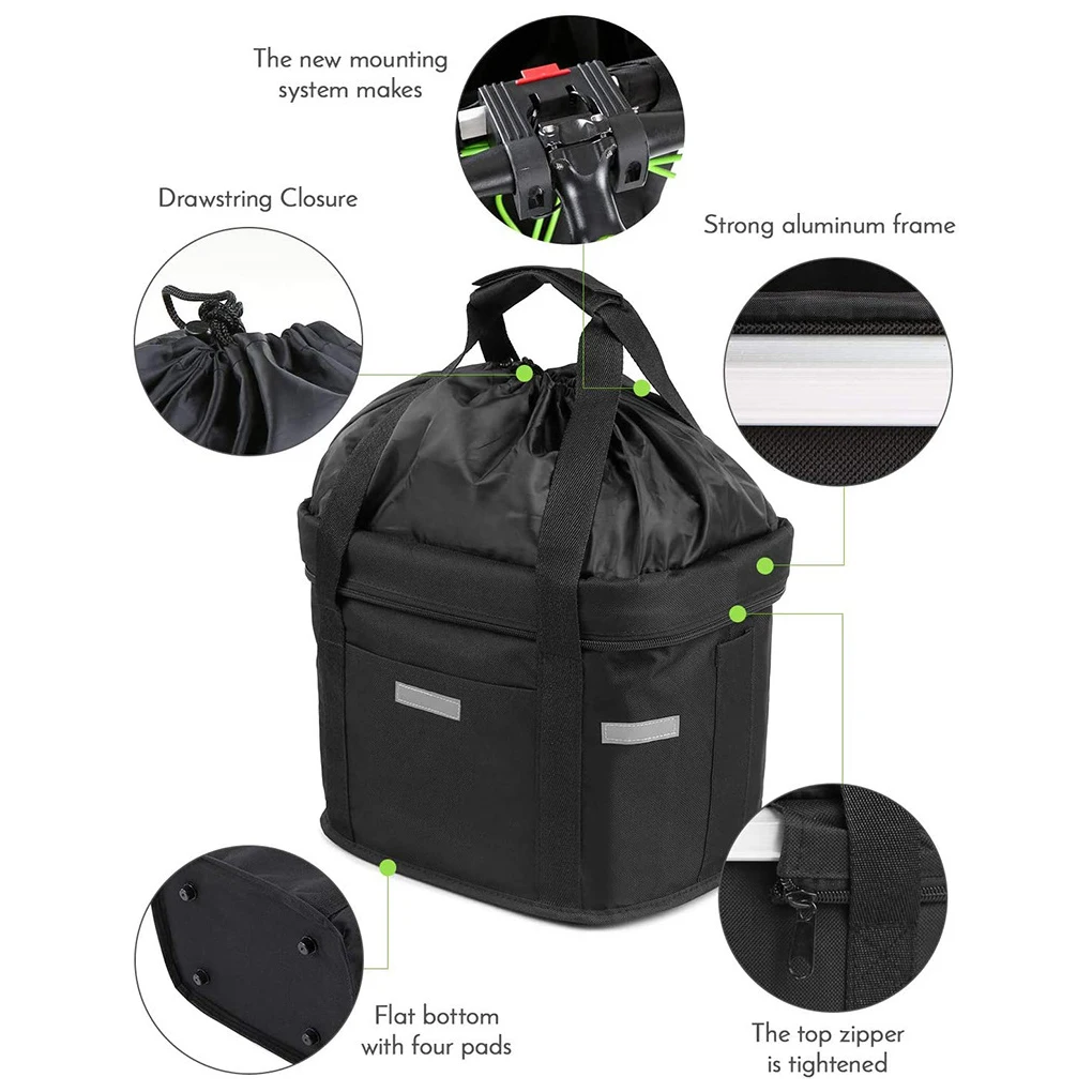 

Foldable Bike Handlebar Mounted Front Bag Picnicking Fast Release Basket