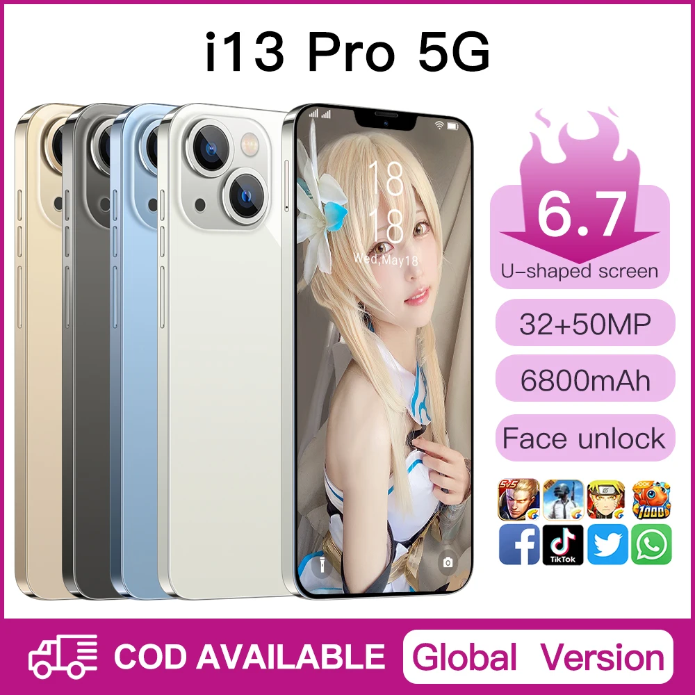global version i13 pro 6 7 inch 6800mah smartphone 5g android 10 12gb 512gb celular 10 core cellphone mobile phone unlock 4g free global shipping