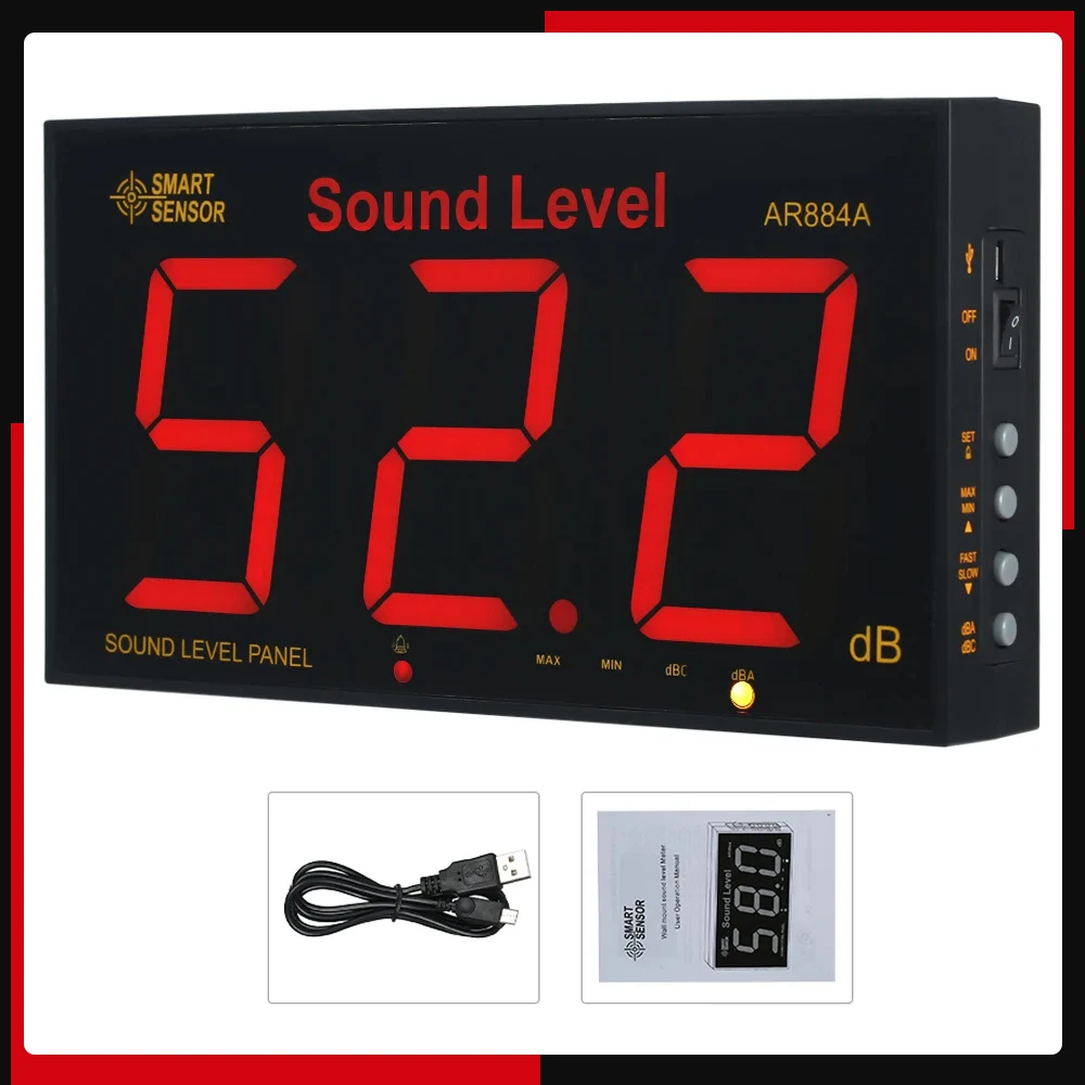 Умный измеритель уровня звука AR884A с большим ЖК-дисплеем настенный цифровой