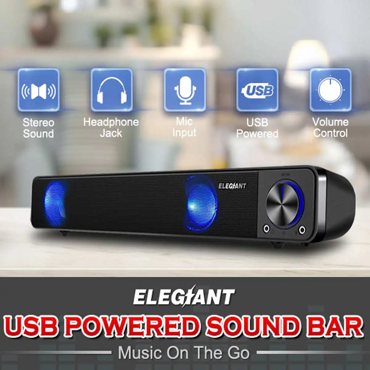 

ELEGIANT 3D Surround Soundbar Wired Speaker Computer Speakers Stereo Subwoofer Sound Bar for Laptop PC Home Theater TV Phone Aux