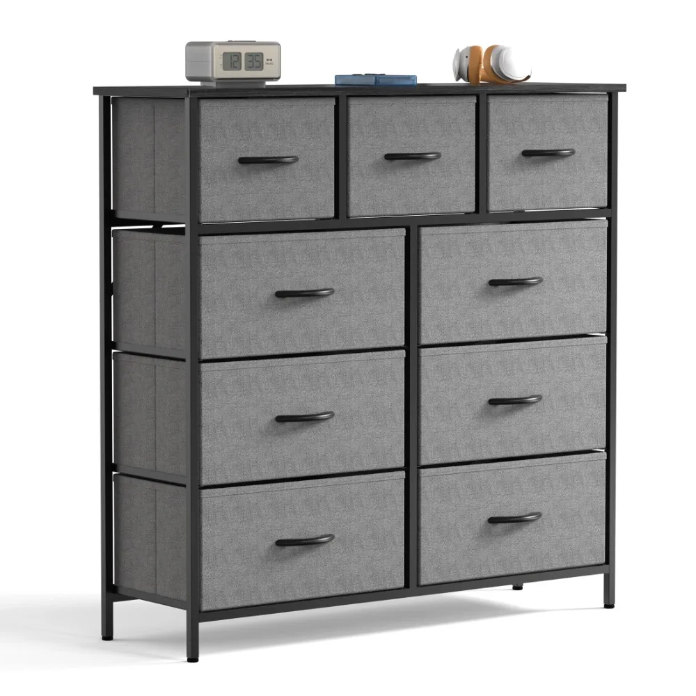 

BOUSSAC Dresser with 9 Drawers for Bedroom, Closet, Entryway, Nursery, Grey Dresser Storage Organizer Chest Tower Bedroom Living