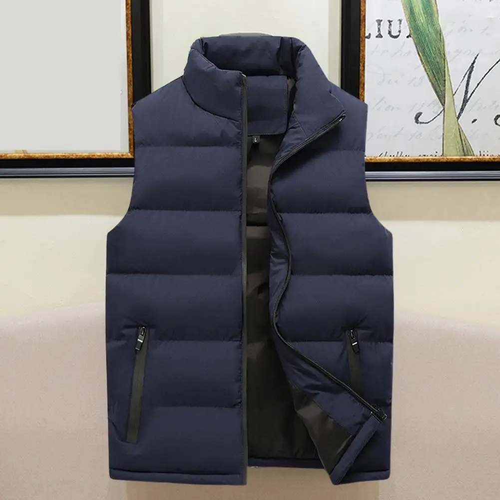 

Chic Cotton Vest Zipper Placket Coldproof Comfortable Autumn Winter Stand Collar Male Padded Cotton Waistcoat