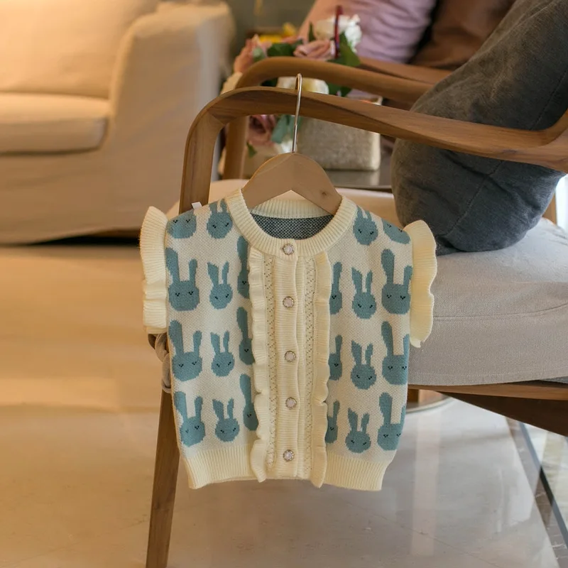 

Infant Toddler Sweater Vest Cartoon Knit Sleeveless Undershirt Autumn Winter Children Sweater Girls Ruffle Vest