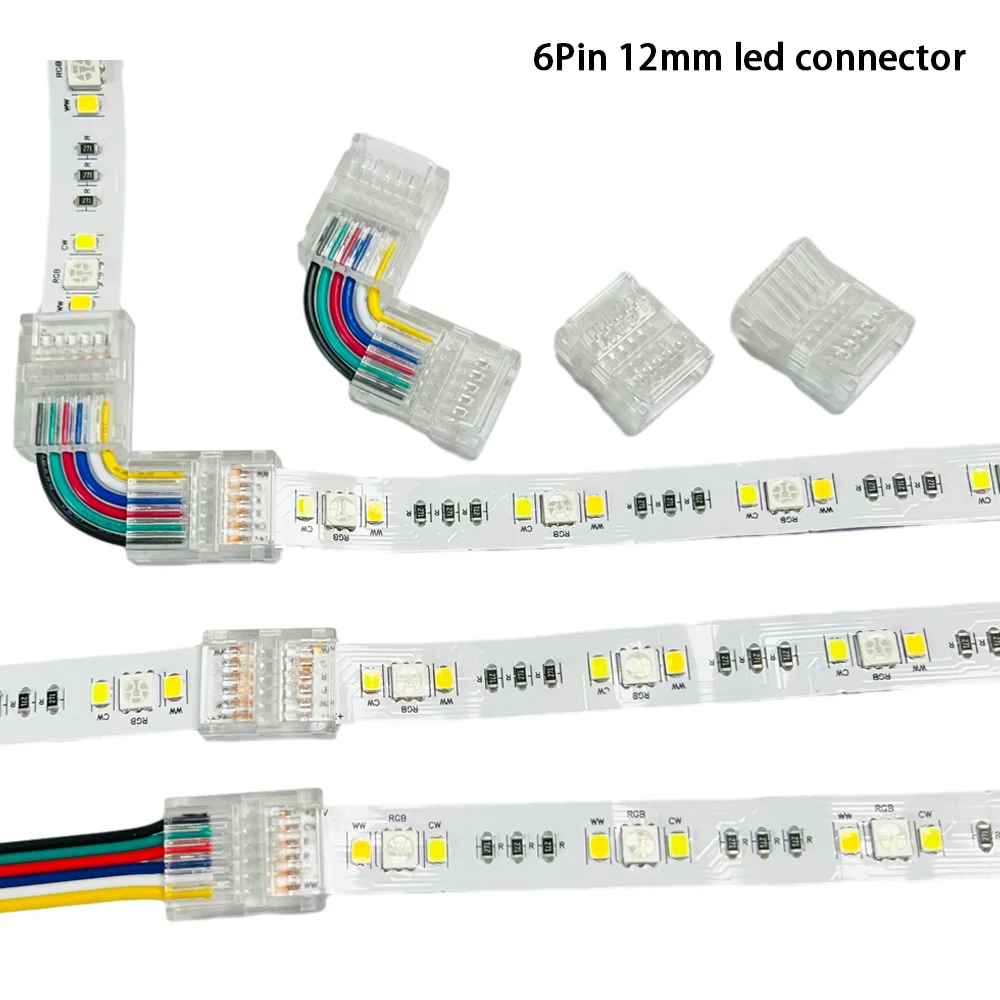 5 шт./лот 12 мм 6-контактный L-образный Т-образный Бесконтактный паяльный разъем для светодиодной ленты RGBCCT 5 в 1 RGBCW, 6-контактный разъем
