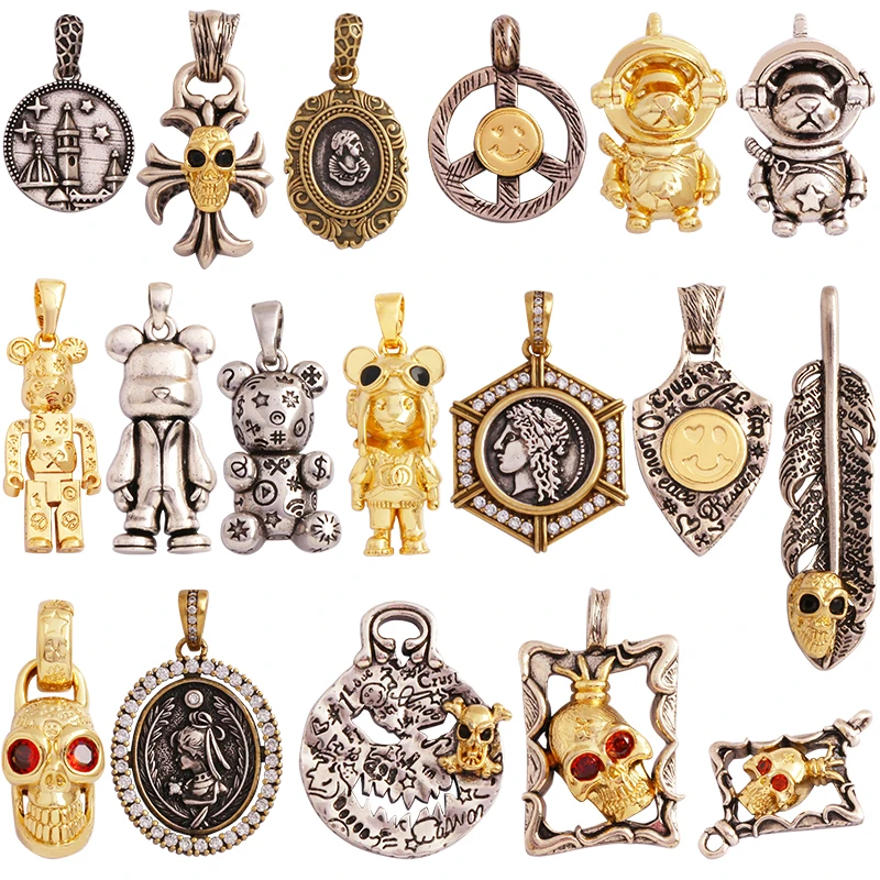 

Punk Bronze Antique Gold Silver Skull Bear Smile Face Coin Medallion Charm Pendant,Necklace Jewelry Findings Accessories Supply
