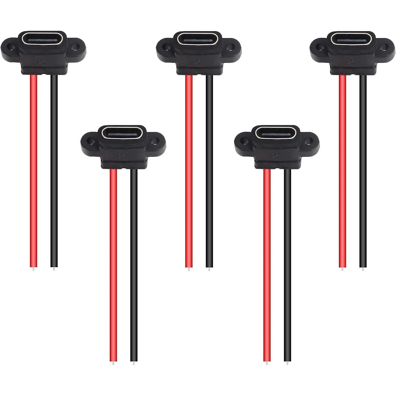 5PCS Type-C Female Chassis 2 Pin Type-C Female Socket Connector Waterproof Jack Female Charging Port 3A USB-C Charger Plug Socke