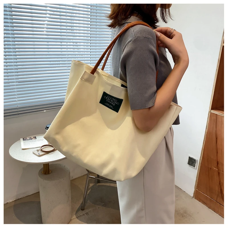 New Trendy Canvas Tote Bag Shouler Bags Large-Capacity Handbag Casual Designer Messenger Bag Student Reusable Shopping Beach Bag