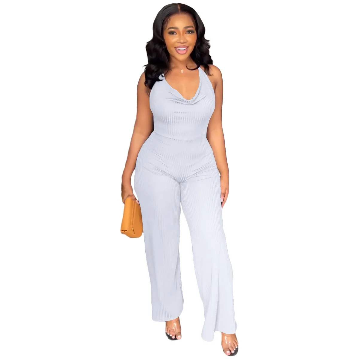 Casual Women Jumpsuit Sleeveless Solid Color Streetwear High Waist Romper Women Jumpsuit Overalls