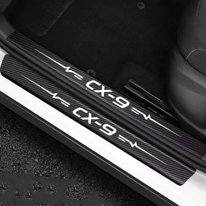 

5PCS Car Door Threshold Sill Protector Sticker for Mazda CX9 CX-9 Logo 2021 2020 2019 2018 Carbon Fiber Rear Trunk Bumper Decals