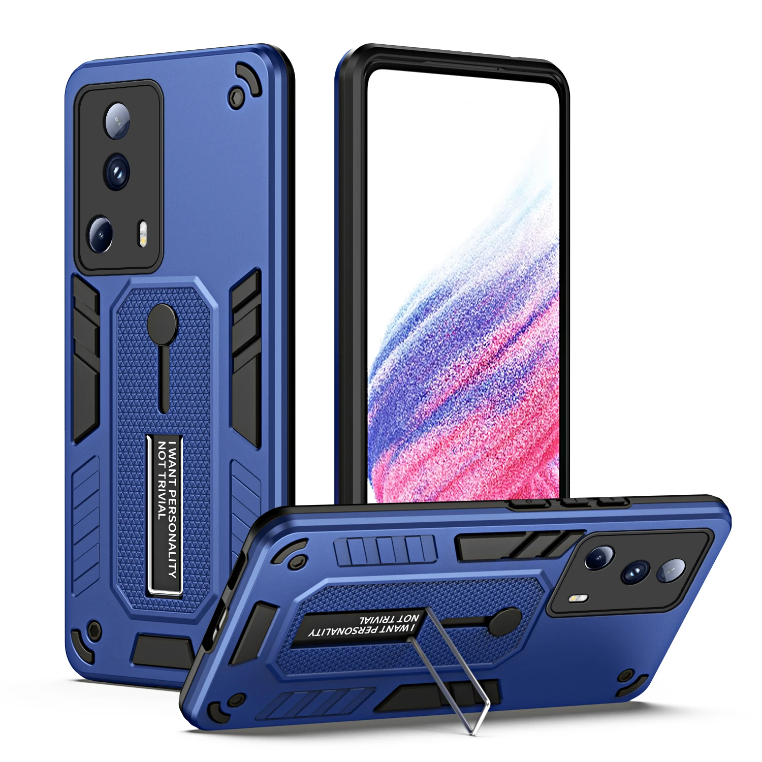 

Luxury Phone Case for Xiaomi 13 Lite Invisible Finger Ring Buckle Holder Soft Edges Hard Armor Shockproof Cover for Xiaomi13Lite