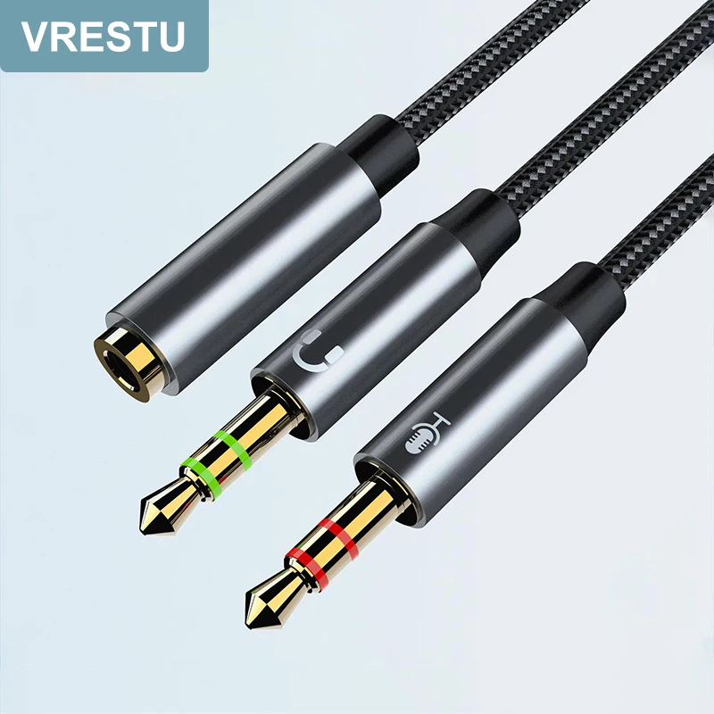 

2 in 1 3.5mm HiFi Audio Cable Male to Dual Female Y Splitter Headphone Adapter Line with Microphone Cabo 3 5 Jack AUX Extension
