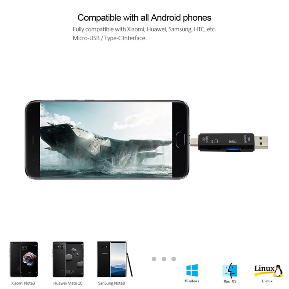 Многофункциональное устройство для чтения карт 3 в 1 USB Type-C/USB /Micro USB/TF 2.0 Φ