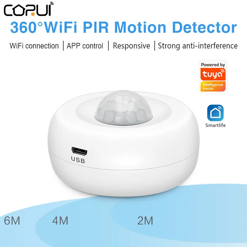 

Инфракрасный датчик движения CORUI WiFi Tuya, Умный домашний PIR датчик охранной сигнализации с дистанционным управлением