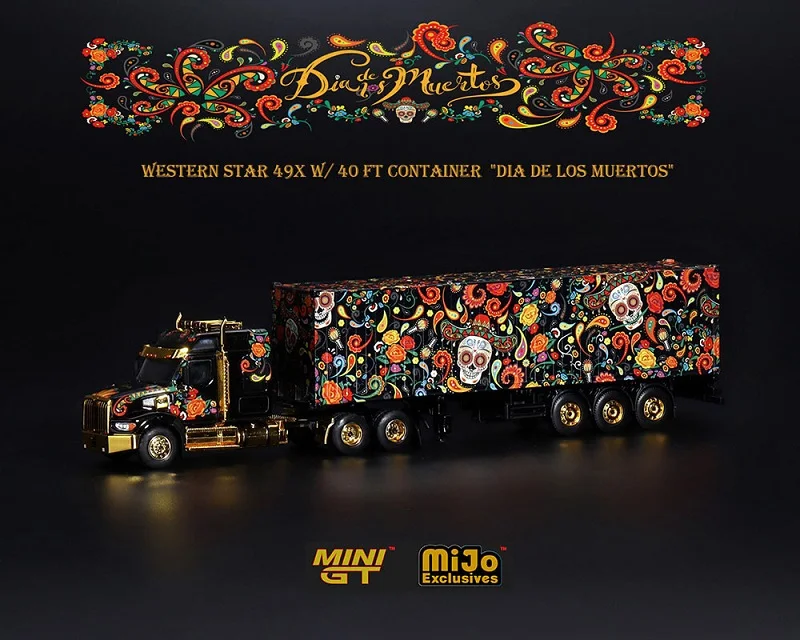 MINI GT 1:64 Western Star 49X w/ 40 Ft Container Dias De Los Muertos MJ   Exclusive LHD Diecast Model Car
