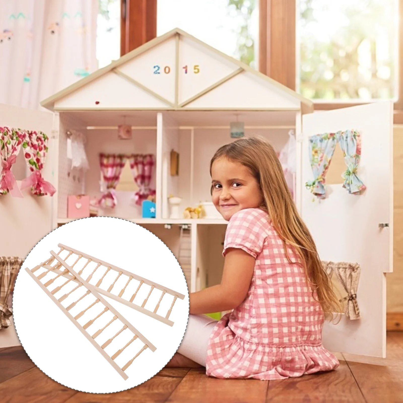 

2 Pcs House Handrail Dollhouse Mini Handrails Miniature Decors Toys Furniture Role-play Props Wood Kids Child Fence Doll's