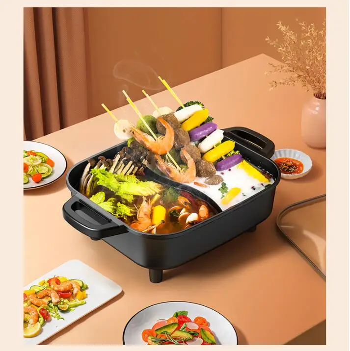 220v 2 in 1 household electric grill hot pot electric barbecue grill multi function bbq machine frying pan free global shipping