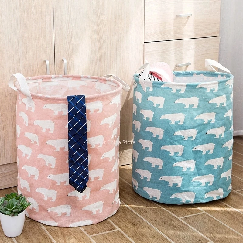

Dirty Laundry Basket Cotton Linen Foldable Round Waterproof Organizer Bucket Clothe Large Capacity Laundry Home Storage Basket