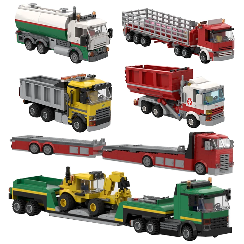 

MOC Trucks City Vehicle Pickup Heavy Cargo Transport Model Building Block Maintenance Transporter Tanker Technical Car Boy Toys