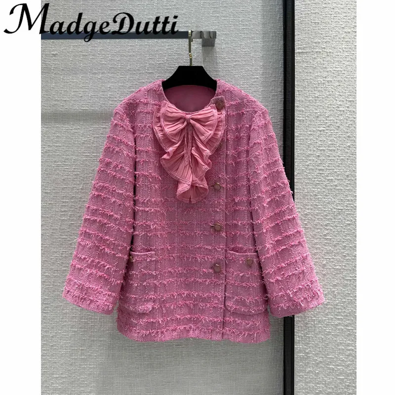 

Женская твидовая куртка с круглым вырезом и двумя карманами