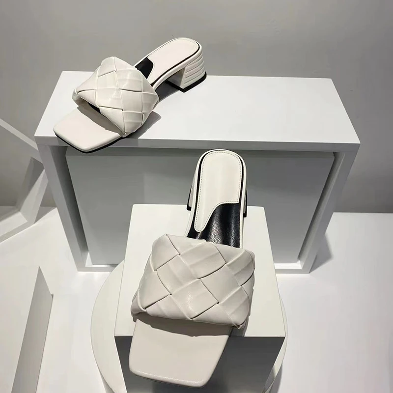 

Туфли-лодочки женские на высоком каблуке, сланцы, сандалии с квадратным носком, Повседневная Уличная обувь, резиновые тапочки, большие разм...