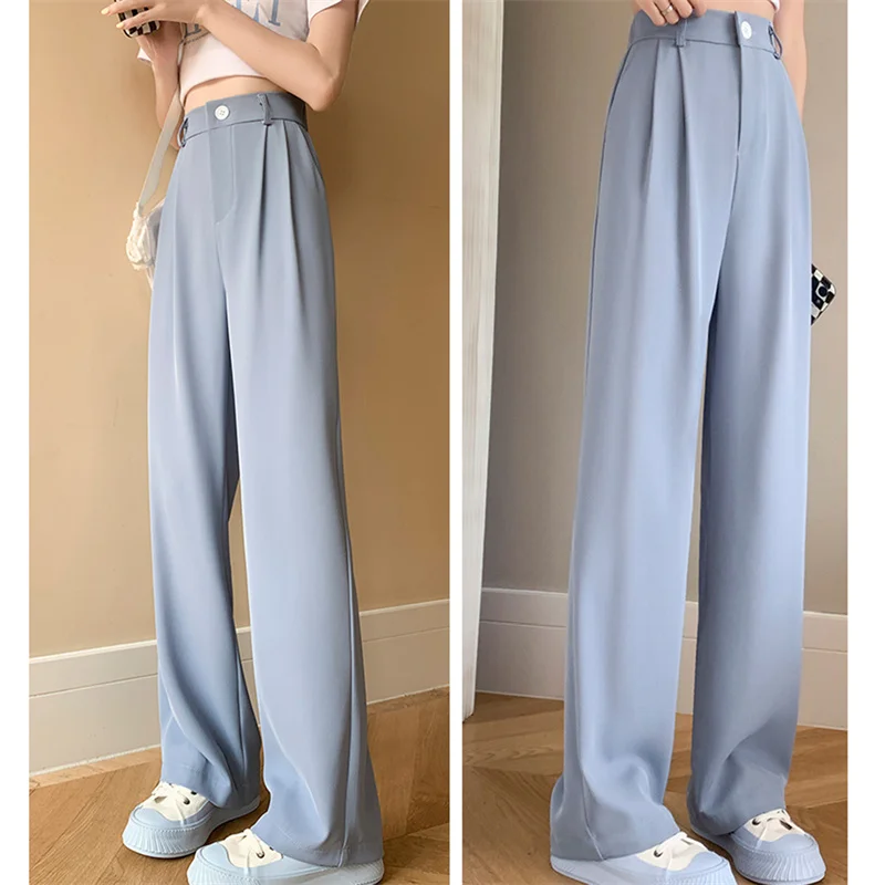 

Широкие брюки с драпировкой 2022 летние свободные повседневные длинные женские модные тонкие брюки с высокой талией простые широкие брюки в ...