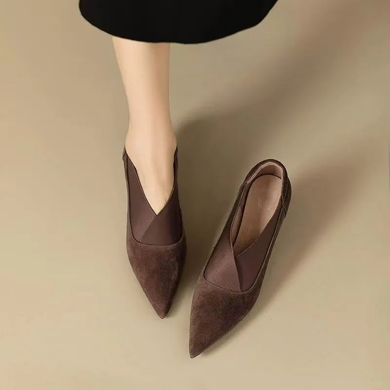 Women Pointed Toe Stilettos Shoes Suede Loafers Winter Designer 2025 Trend New Sexy Elegant Party Dress Pumps Zapatillas Mujer