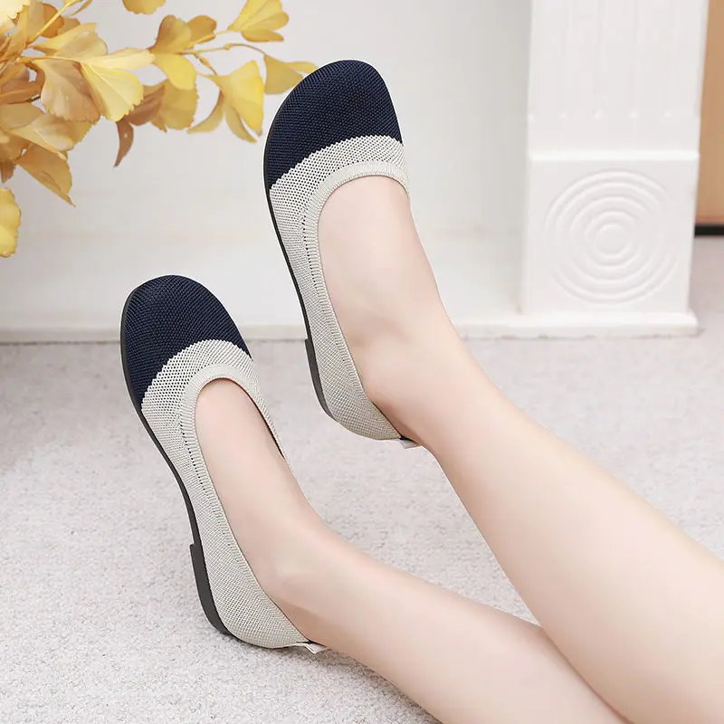 patterned weave loafers for women summer patchwork flats mom shallow barefoot shoes woman female two tone slip on ballet flats