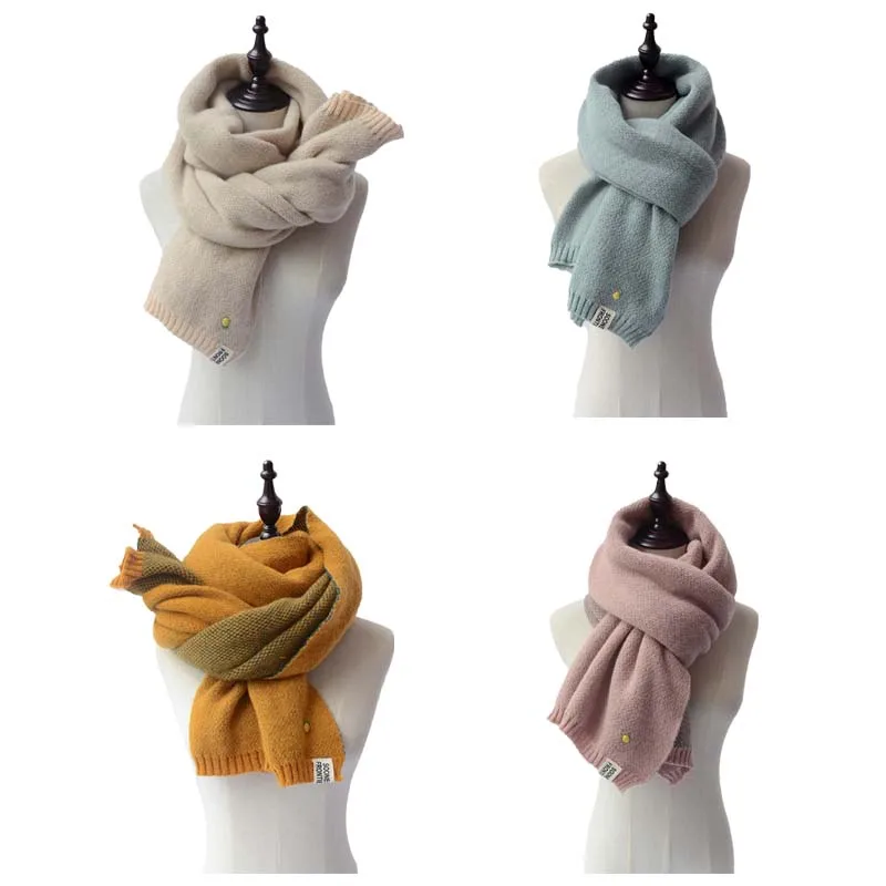 

Korean Style Winter Warm Wool Scarf for Women Design Striped Elastic Knitted Scarves Female Bandana Thick Neckerchief Shawl 2023