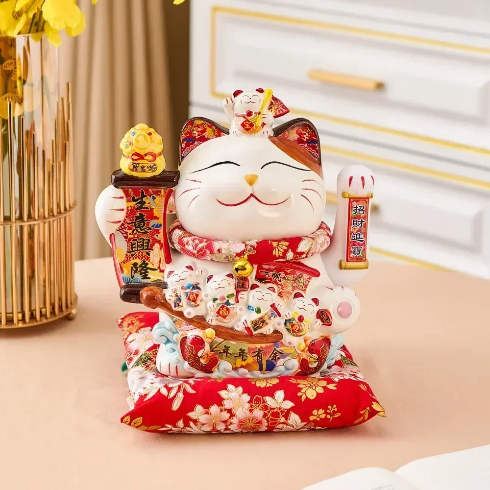 Фото Керамическая Манеки Неко Lucky Cat, домашний декор, размахивающаяся рука кошки, фэн-шуй, керамическая статуя кота удачи, каваи, аксессуары для декора комнаты №5
