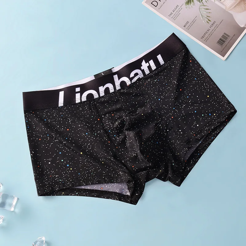 2023 Men Underpant Ultra Thin Sexy Boxer Underwear Man Seamless Panties Breathable Lingerie Printing Shorts Male Ice Silk Boxers