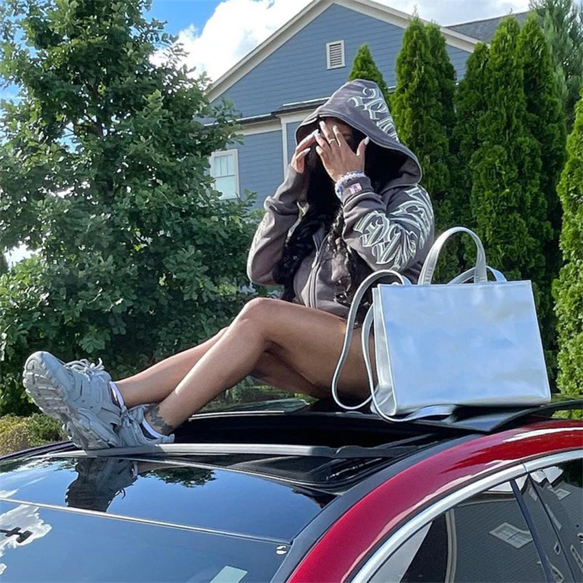 Women's Y2K Hoodie Zip-up Sweatshirt Angel Printing Jacket Loose Long Sleeve Pockets Streetwear Hip Hop Fashion Men Women Coat