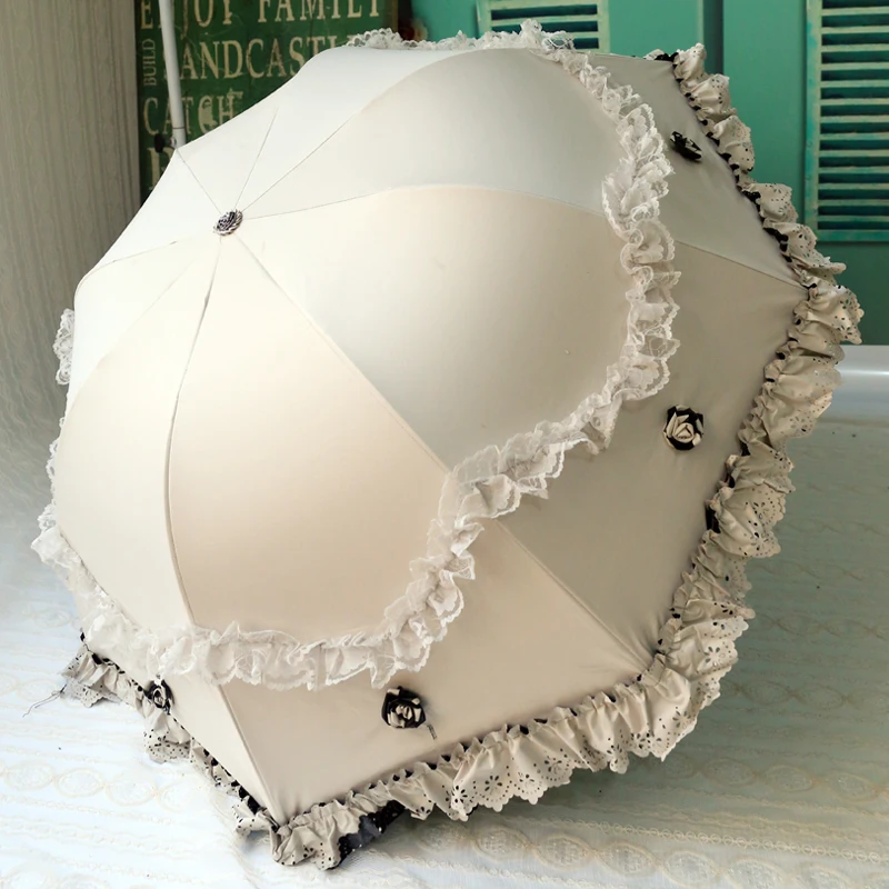 

White Lace Umbrella Female Backpack Lolita Strong Portable Beach Umbrella Beautiful Windproof Parasol Paraplu Rain Gear AE50YS