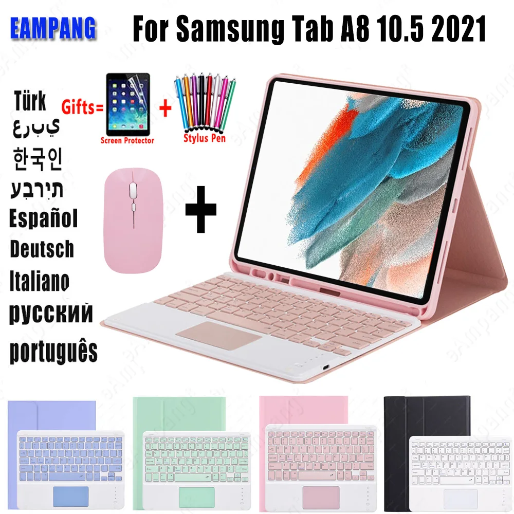 

Case for Samsung Tab A8 10.5 2021 Case Keyboard X200 X205 Cover Touchpad Wireless Russian Arabic Spanish Korean Hebrew Keyboard
