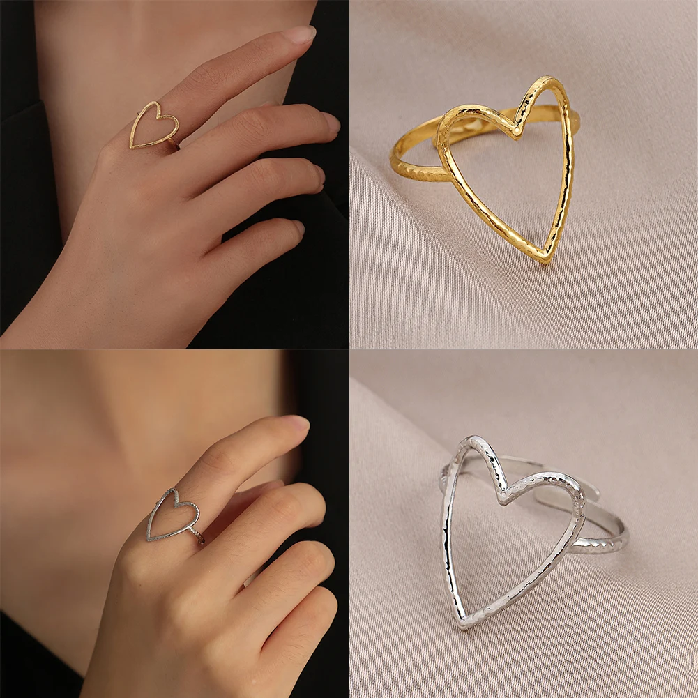 

Hollow Out Triangle Heart Round Open Ring Simple Geometric Rings For Women Brushed Karma Circle Jewelry Ring 2023 New