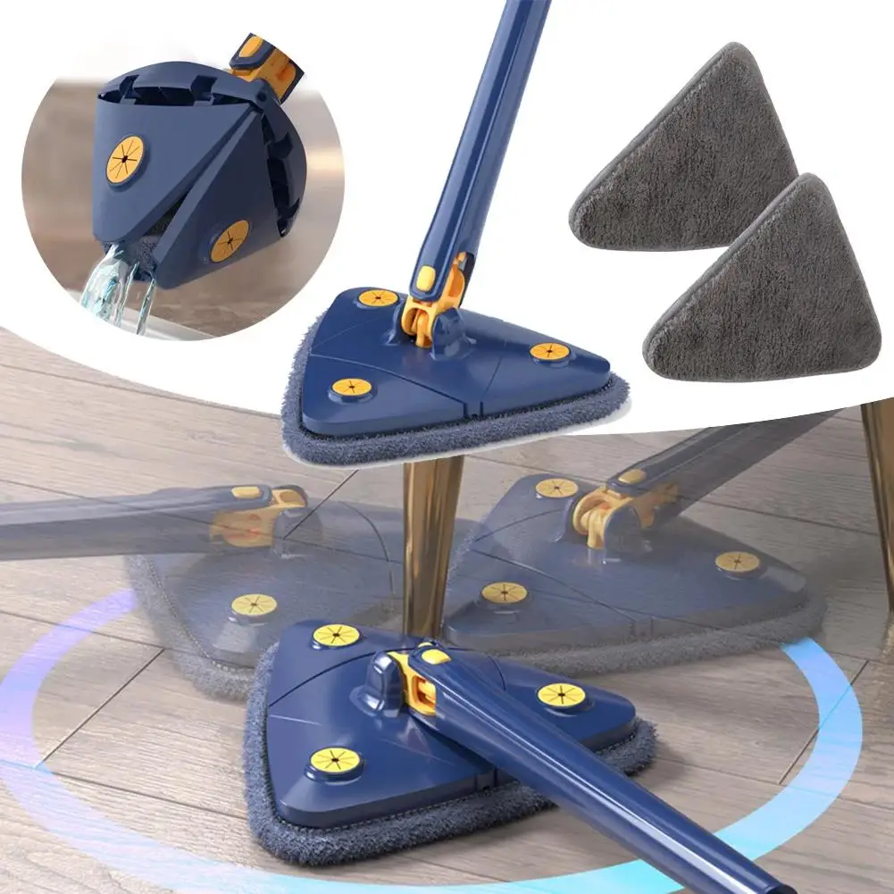 

360° Rotatable Mop Adjustable Cleaning Mop Telescopic Triangular Mop Reusable Spin Mop Dry Wet Floor Mop Stainless Steel Handle