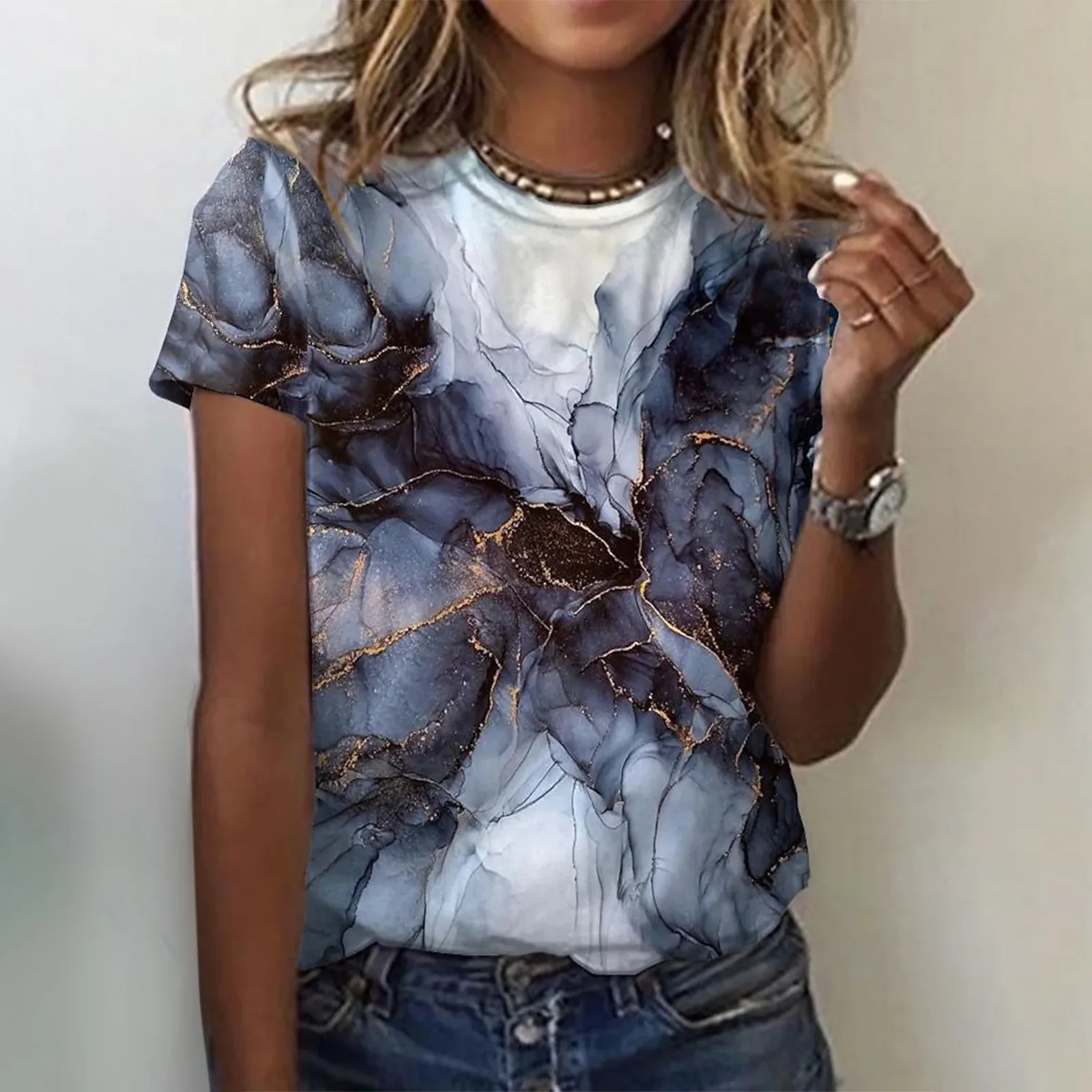 

Футболка женская с коротким рукавом, модный винтажный Топ в стиле Харадзюку, повседневный СВОБОДНЫЙ Модный пуловер с абстрактным принтом, н...