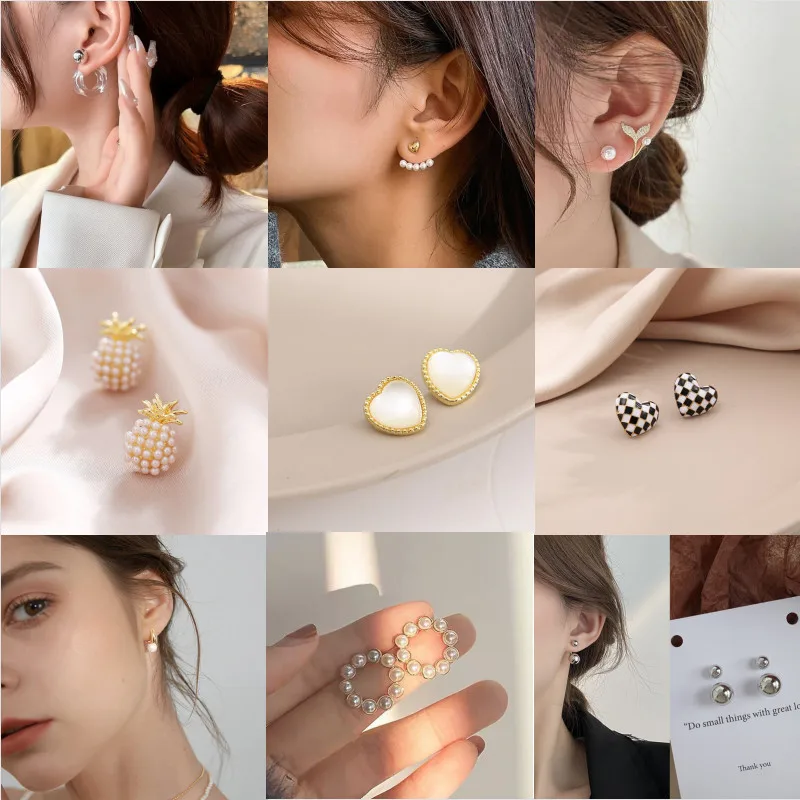 

Simple Fashion Love Heart Pearl Ladies Earrings Geometric Alloy Temperament Retro Jewelry