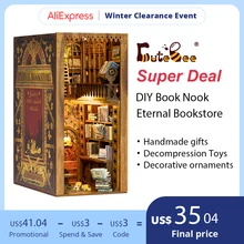 CUTEBEE DIY Book Nook DIY Miniature House Kit with Furniture and Light Eternal Bookstore Book Shelf Insert Kits Model for Adult