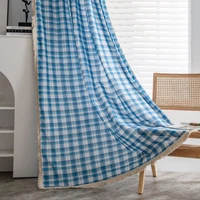 kitchen curtains for living room bedroom home decoration curtain semi blackout american style plaid yarn dyed cotton and linen
